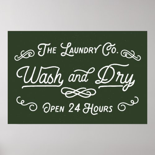 Wash and Dry Laundry Vintage Sign Dark Green