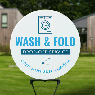 Wash and Fold Service Laundry Dry Cleaners Blue Sign