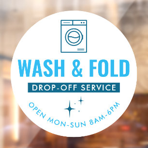 Wash and Fold Service Laundry Dry Cleaners Blue Window Cling