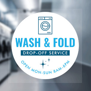 Wash and Fold Service Laundry Dry Cleaners Blue Window Cling