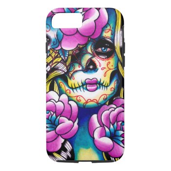 Wash Away Sugar Skull Girl Iphone 8/7 Case by NeverDieArt at Zazzle