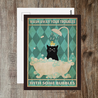 Wash Away Your Troubles - Cute Cat Get Well Postcard