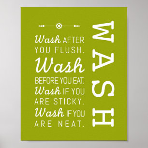 Wash Bathroom Rules Poster Art Print 8x10