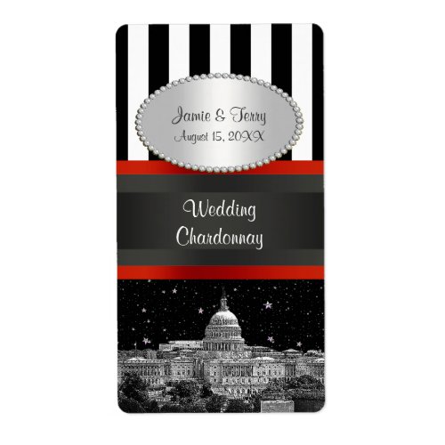 Wash DC Skyline Blk Wht Stripe P Party Wine Label