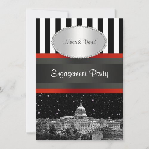 Wash DC Skyline Blk Wht Strp P Engagement Invitation