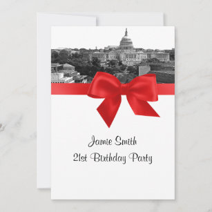 Wash DC Skyline Etched BW Red Birthday Party Invitation
