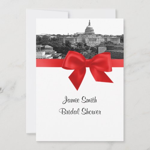 Wash DC Skyline Etched BW Red Bridal Shower Invitation