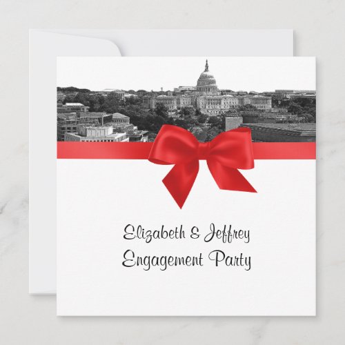 Wash DC Skyline Etched BW Red SQ Engagement Party Invitation