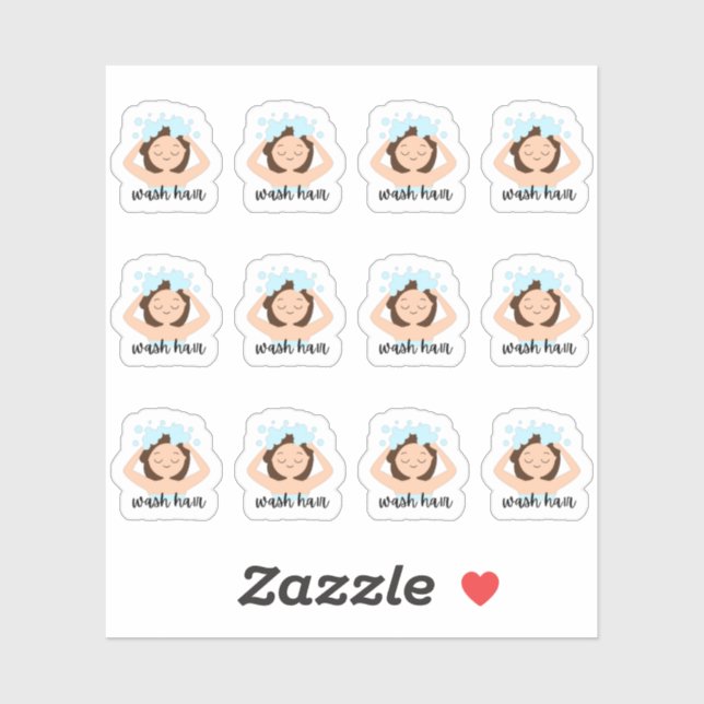 Wash Hair Routine Reminder Cute Girl Bujo Planner Sticker (Sheet)