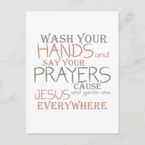 Wash Hands Say Prayers Funny Text Postcard