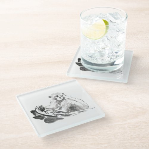 Wash Painting Monkey Year Zodiac Glass Coaster