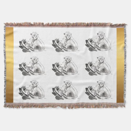 Wash Painting Monkey Year Zodiac Throw Blanket