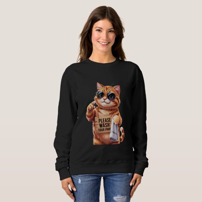 Wash Paws Cat  - Cute Retro Reminder  Sweatshirt (Front Full)