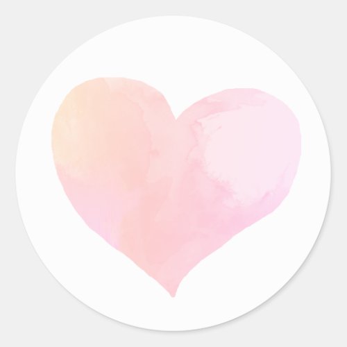 wash pink watercolor heart  classic round sticker