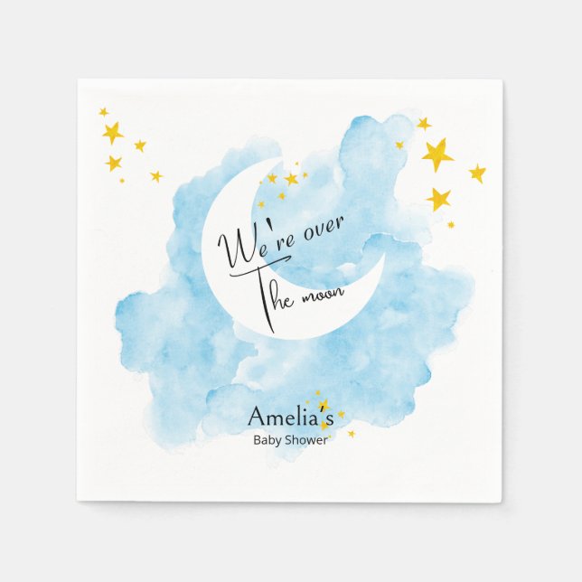 Wash Watercolor Over the Moon Baby Shower Napkins (Front)