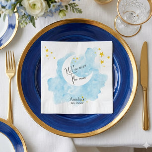 Wash Watercolor Over the Moon Baby Shower Napkins