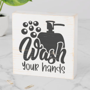 Wash Your Hands Bathroom Hygiene Reminder Wooden Box Sign