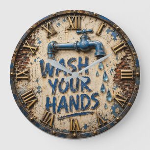 Wash Your Hands Bathroom Rustic Farmhouse  Large Clock