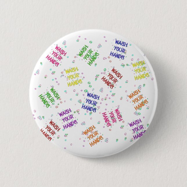 Wash Your Hands Bubbles Multi-Colored Pattern Butt Button (Front)