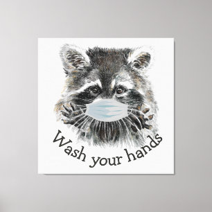 Wash Your Hands Covid Pandemic Cute Raccoon Quote Canvas Print