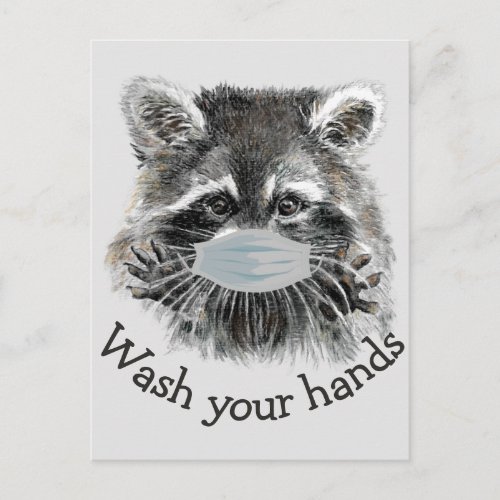 Wash Your Hands Covid Pandemic Cute Raccoon Quote Postcard