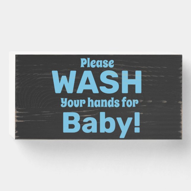 “Wash Your Hands For Baby!” Nursery Wall Art Woode Wooden Box Sign (Front Horizontal)