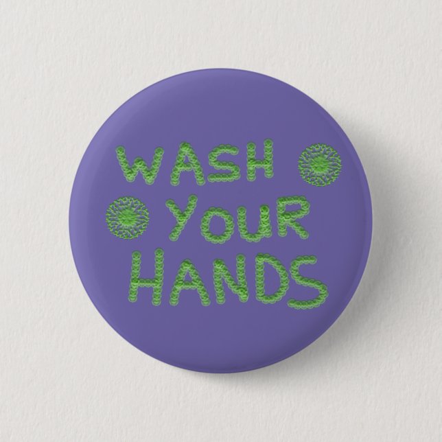 Wash Your Hands Germ Virus Text Button (Front)
