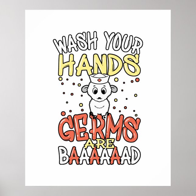 Wash Your Hands Germs Are Bad School Nurse Sheep Poster (Front)