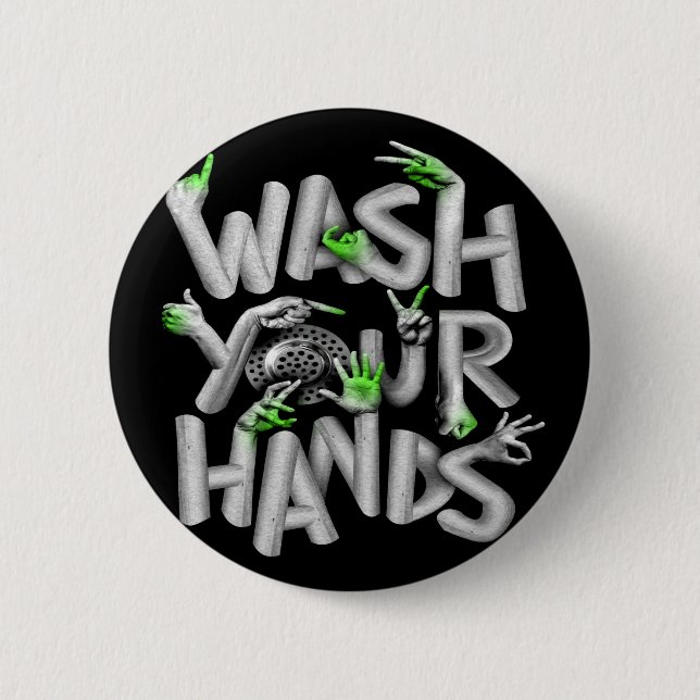 Wash Your Hands Hygiene Germs Button (Front)