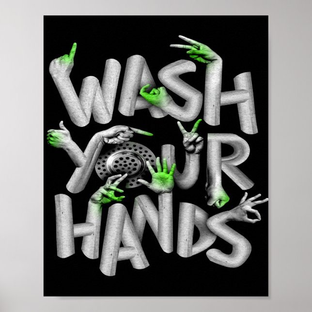 Wash Your Hands Hygiene Germs Poster (Front)