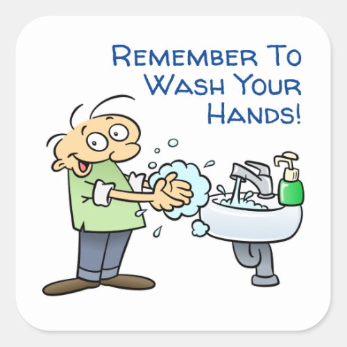 Wash Your Hands Hygiene Reminder Cartoon Square Sticker