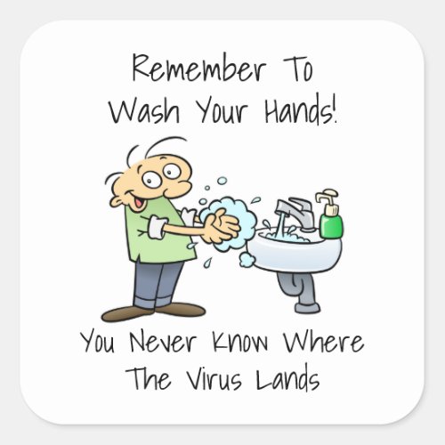 Wash Your Hands Hygiene Reminder Cartoon Square Sticker