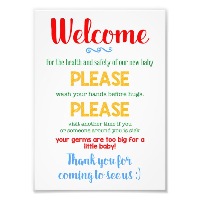 Wash Your Hands Medically Fragile New Baby Sign (Front)