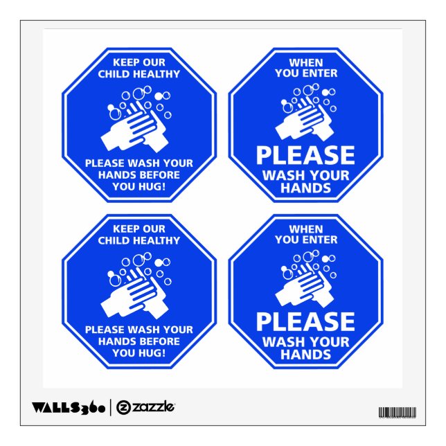 Wash Your Hands Mixed Door Decals Cleanroom Blue (Front)