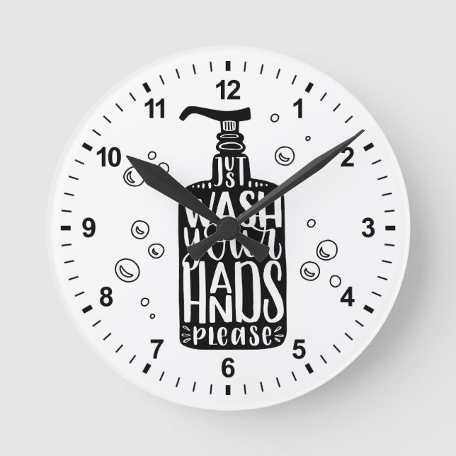 Wash Your Hands Please Round Clock (Front)