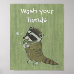 "Wash your hands" Raccoon Animal Poster