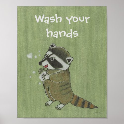 Wash your hands Raccoon Animal Poster