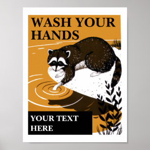 Wash Your Hands Raccoon Template Poster