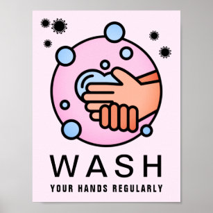Wash Your Hands Regularly Virus Icon Poster