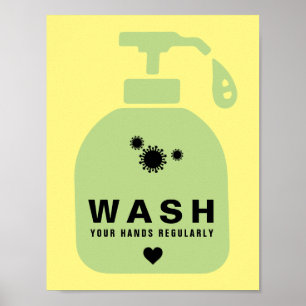 Wash Your Hands Regularly Virus Icon Poster