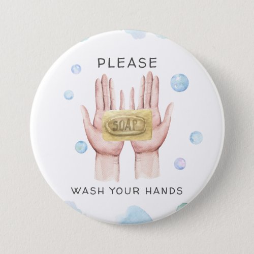 Wash Your Hands  Watercolor Illustration Button