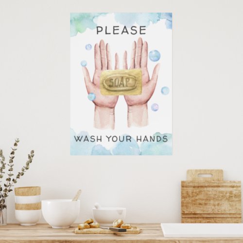 Wash Your Hands  Watercolor Illustration Poster