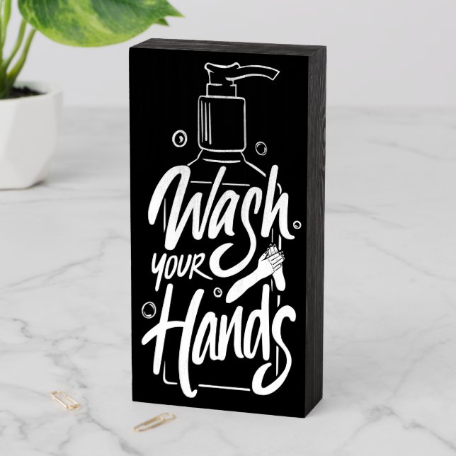 Wash Your Hands Wooden Box Sign (In Situ Vertical)
