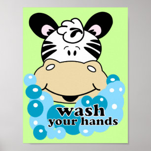 Wash Your Hands Zebra Bathroom Art Print