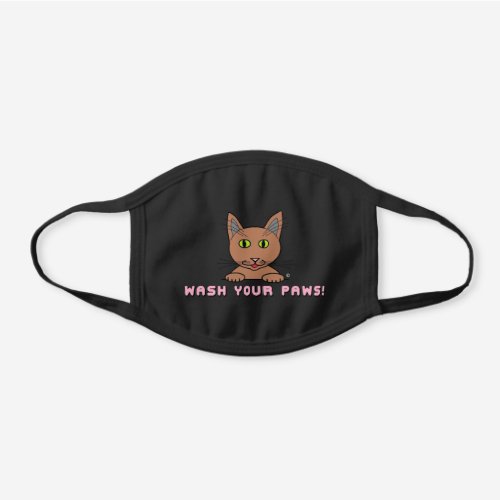 Wash Your Paws Cute Funny Cat Black Cotton Face Mask