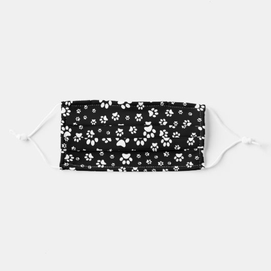 Washable Black and White Paw Print Cloth Face Mask (Front, Folded)