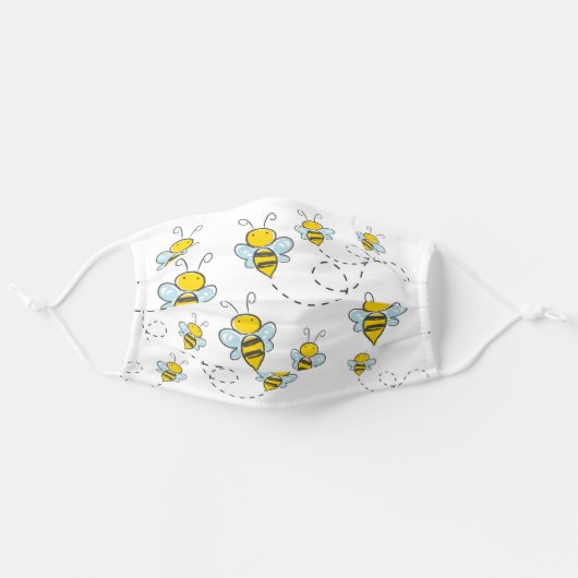 Washable Cute Bees Illustration Cloth Face Mask (Front, Unfolded)
