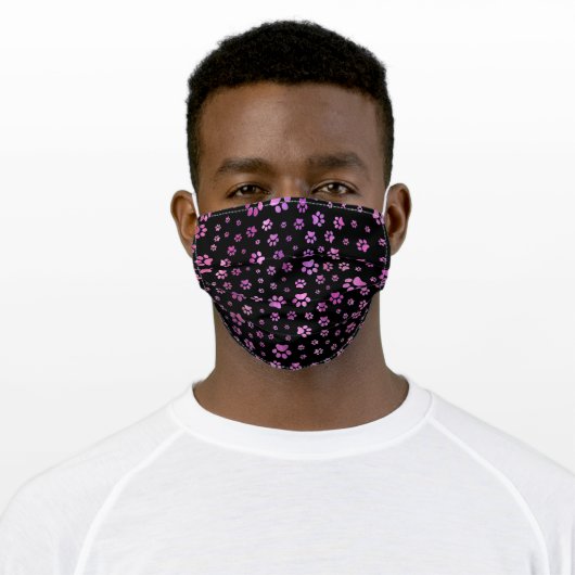 Washable Cute Purple and Black Dog Paw Print Adult Cloth Face Mask (Worn)