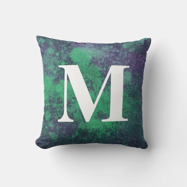 Washed Denim Design #2 with Monogram Throw Pillow (Front)