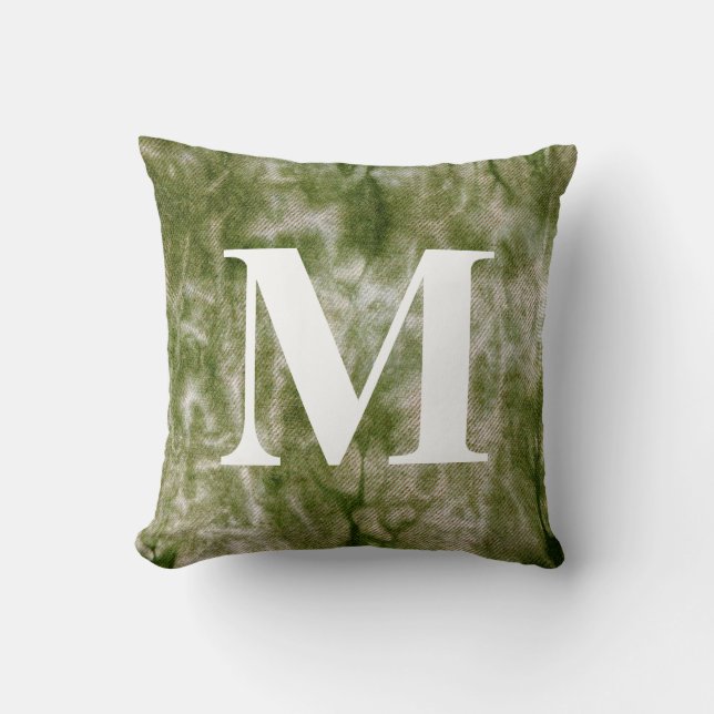 Washed Denim Design #3 with Monogram Throw Pillow (Front)